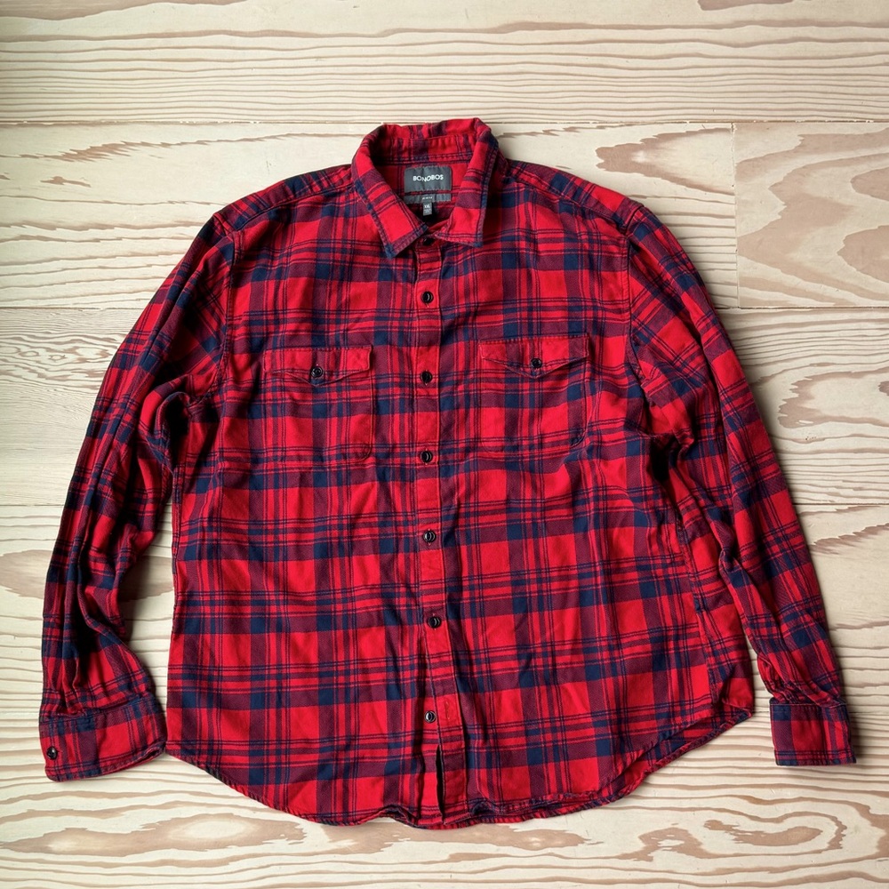 Bonobos Slim Fit Red Plaid Flannel Shirt XXL